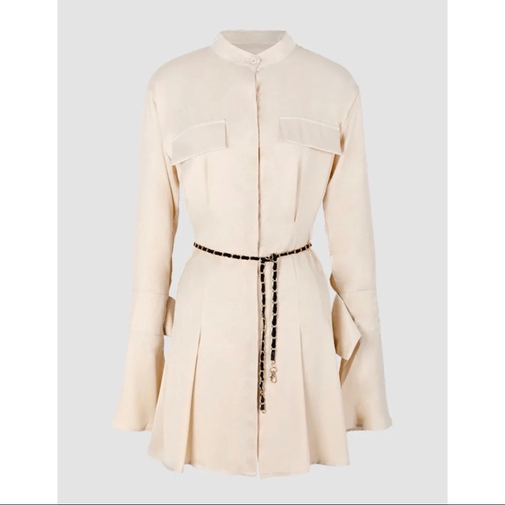 Long Sleeve Dress with Chain Belted